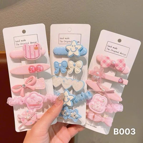 Set kẹp chun hồng xanh B003