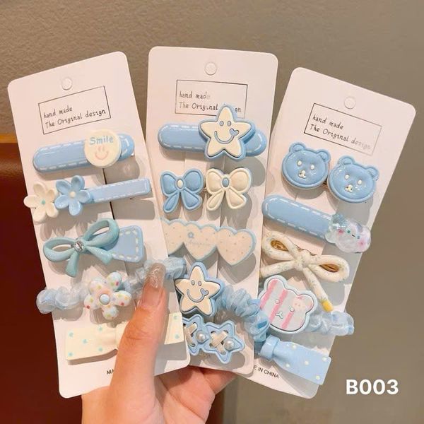 Set kẹp chun hồng xanh B003