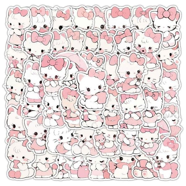 Set 66 sticker mèo váy hồng