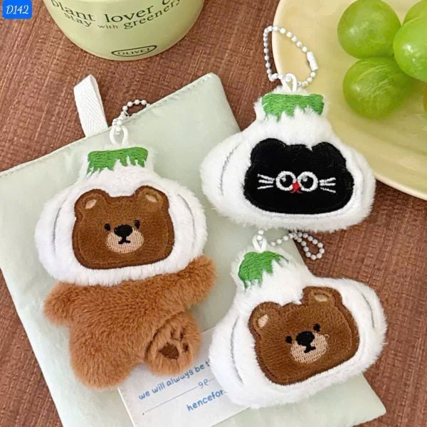 Móc khoá bông gấu đầu bọc trắng