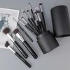 RANCAI Bộ Cọ Trang Điểm 12 Cây Màu Đen Kèm #Cán Bạc - Hộp Da tròn