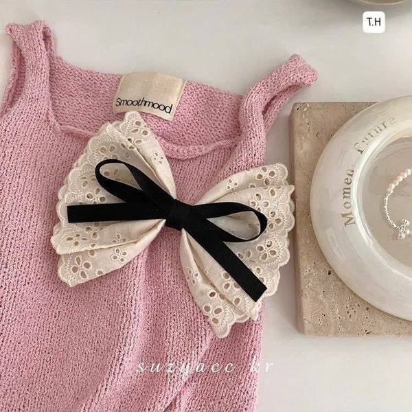 KẸP BẤM nơ ren màu trắng nơ đen