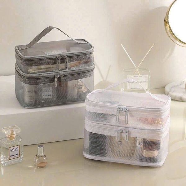 Túi lưới đựng mỹ phẩm 2 tầng size 14x13x21