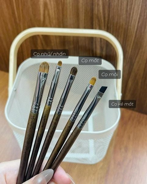 Bộ Cọ Trang Điểm 14 Cây LÔNG THÚ Cán Gỗ Kèm Túi Lưới (Loại 1)