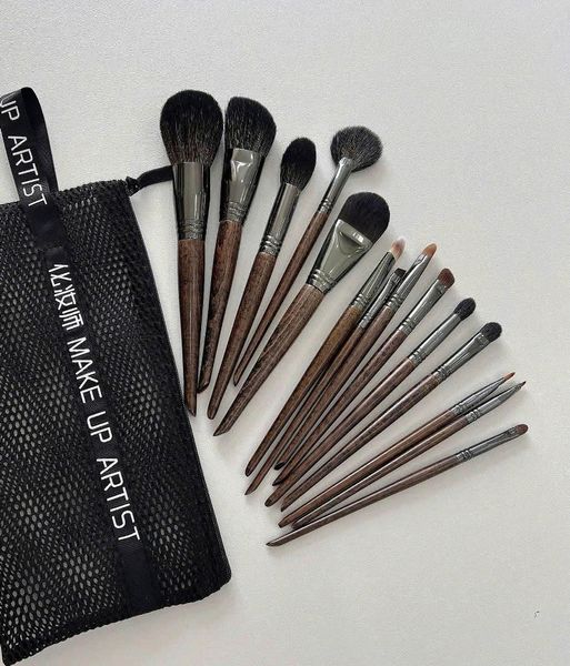 Bộ Cọ Trang Điểm 14 Cây LÔNG THÚ Cán Gỗ Kèm Túi Lưới (Loại 1)