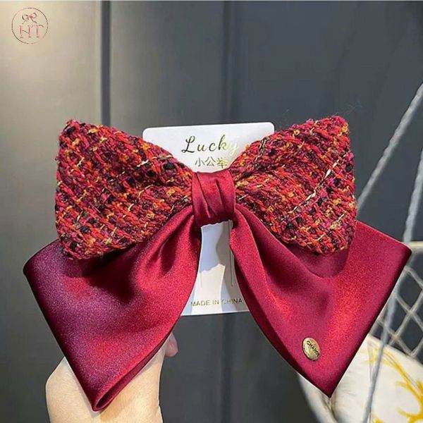 Kẹp nơ lụa đỏ to sần