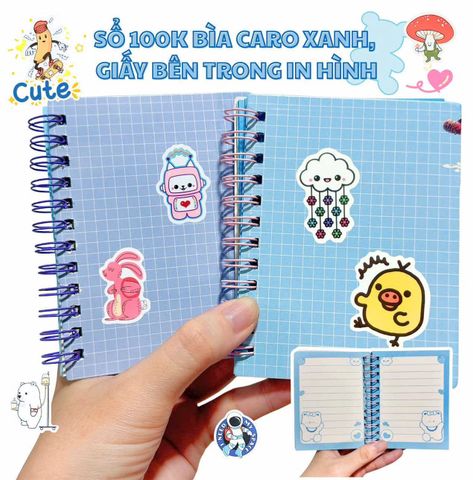 Sổ lò xo caro xanh giấy in hình