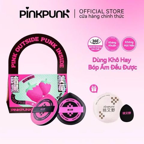 Bông mút PinkPunk tán kem nền, mút trang điểm sử dụng ướt và khô đa năng với hộp đựng