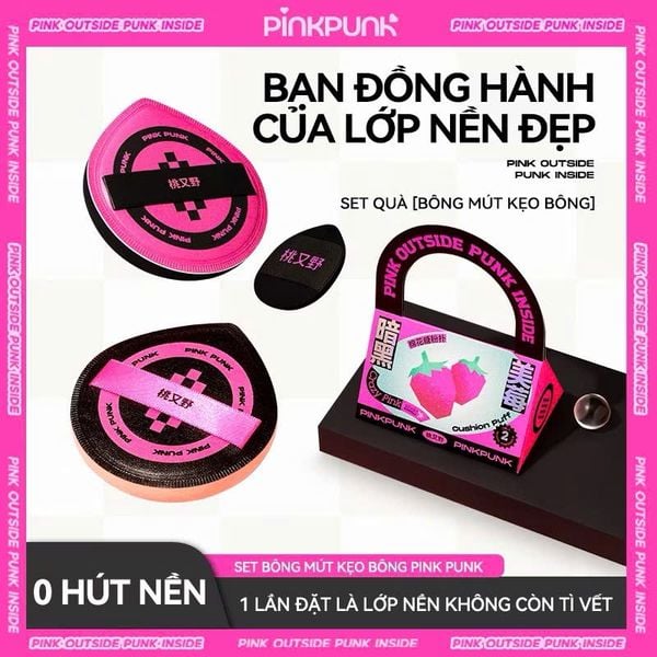 Bông mút PinkPunk tán kem nền, mút trang điểm sử dụng ướt và khô đa năng với hộp đựng