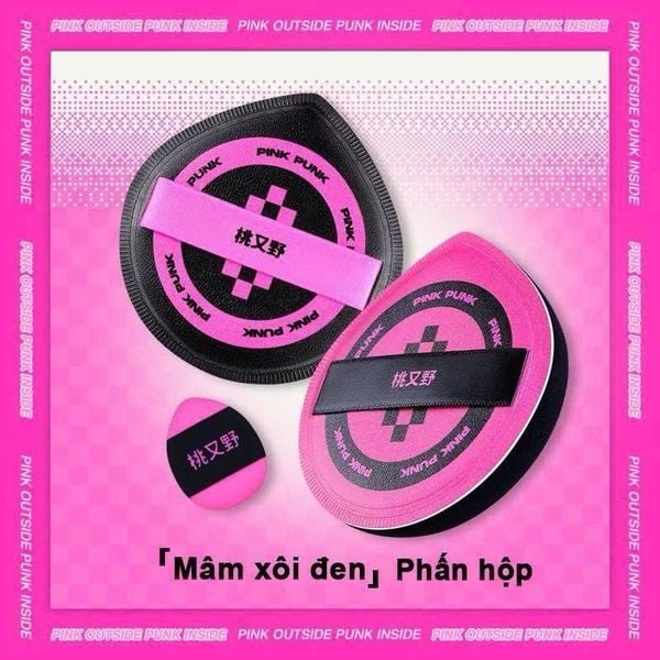 Bông mút PinkPunk tán kem nền, mút trang điểm sử dụng ướt và khô đa năng với hộp đựng