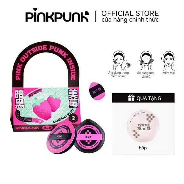 Bông mút PinkPunk tán kem nền, mút trang điểm sử dụng ướt và khô đa năng với hộp đựng
