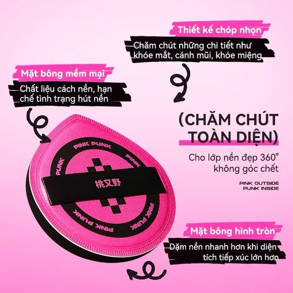 Bông mút PinkPunk tán kem nền, mút trang điểm sử dụng ướt và khô đa năng với hộp đựng