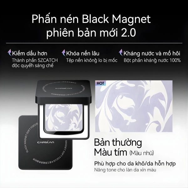 Phấn Phủ Carslan Dạng Nén Vỏ Đen Màu Tím 8g Black Magnetic Soft Mist Powder NÉN TÍM