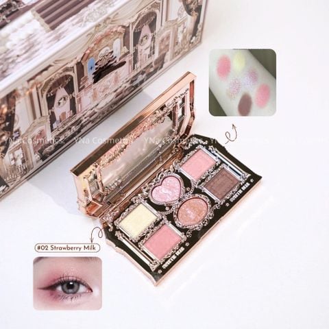 Flower Knows Bảng Phấn Mắt 6 ô Sweetie Bear #02 Strawberry Milk: Tông hồng sữa ngọt ngào, dễ thương.