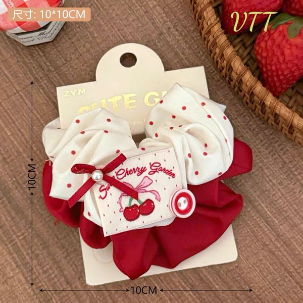 Buộc Scrunchies in gấu cherry đỏ trắng