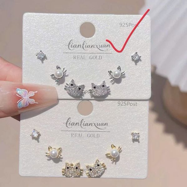 Set 3 đôi khuyên tai bạc 925