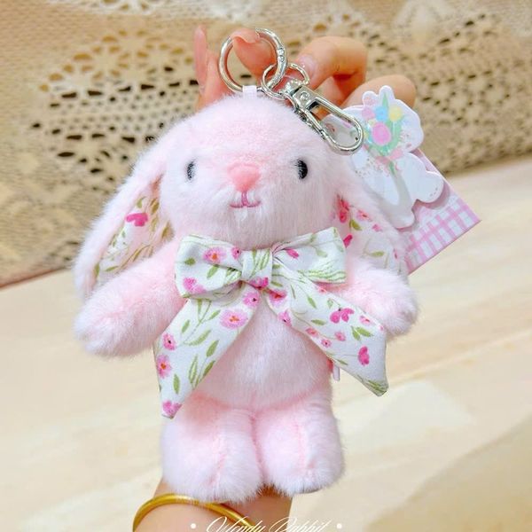 Móc khóa thỏ thắt nơ hoa
