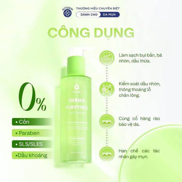 Gel rửa mặt dành cho da khô, nhạy cảm, da hỗn hợp, da dầu mụn Actidem Derma Sensitive/ Purifying Gel Cleanser 200ml