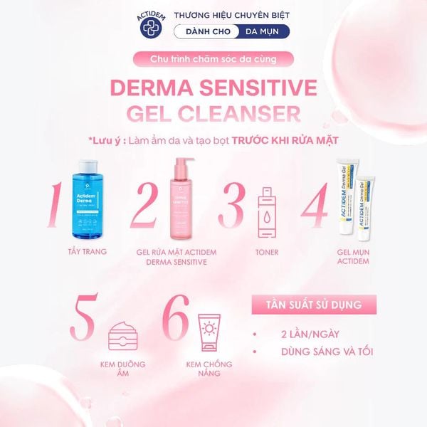 Gel rửa mặt dành cho da khô, nhạy cảm, da hỗn hợp, da dầu mụn Actidem Derma Sensitive/ Purifying Gel Cleanser 200ml