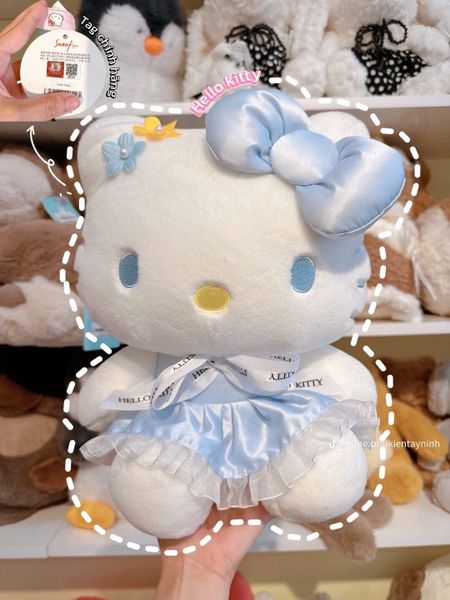Hello kitty váy xanh đeo nơ xanh 45cm