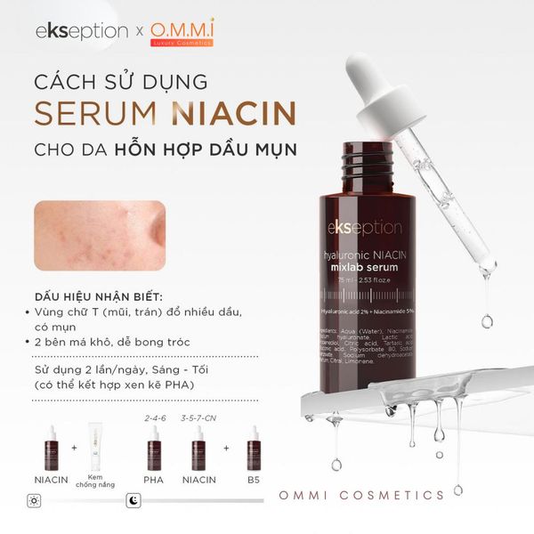 Tinh Chất Hỗ Trợ Giảm Mụn Xóa Thâm Ekseption Hyaluronic Niacin Mixlab 75ml