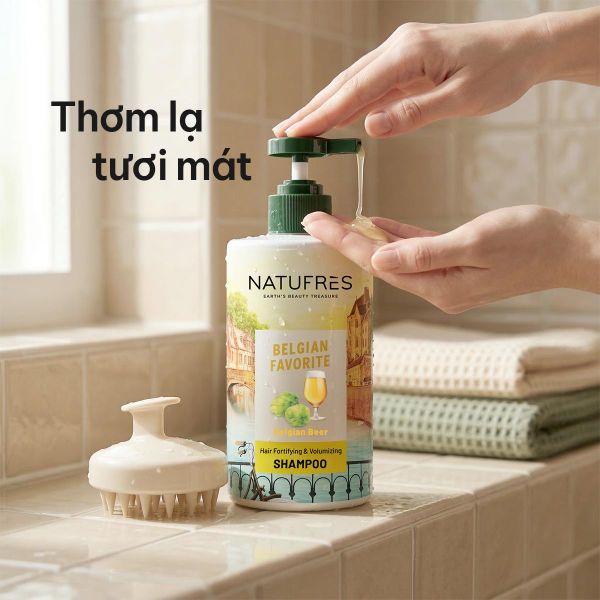 Dầu Gội Xả Làm Phồng Tóc Chiết Xuất Bia Bỉ NATUFRES Belgian Favorite