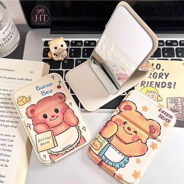 Gương da gấp gọn cún cute
