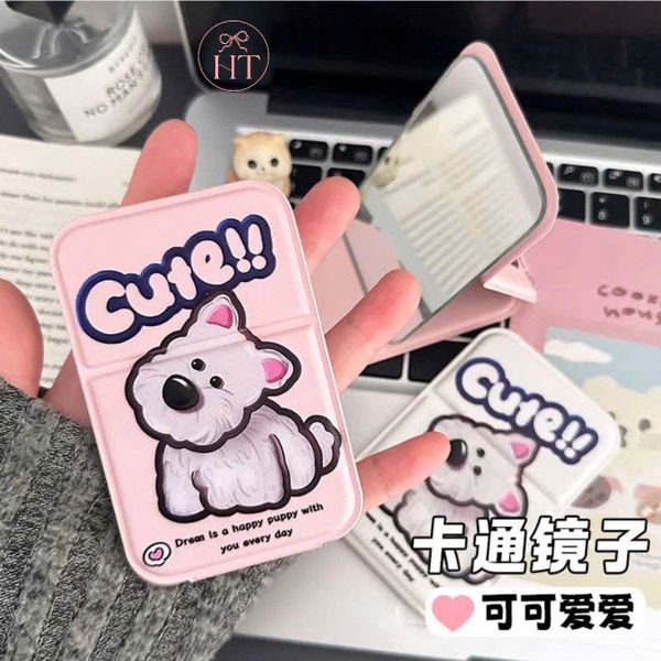 Gương da gấp gọn cún cute