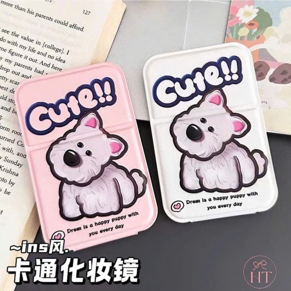 Gương da gấp gọn cún cute