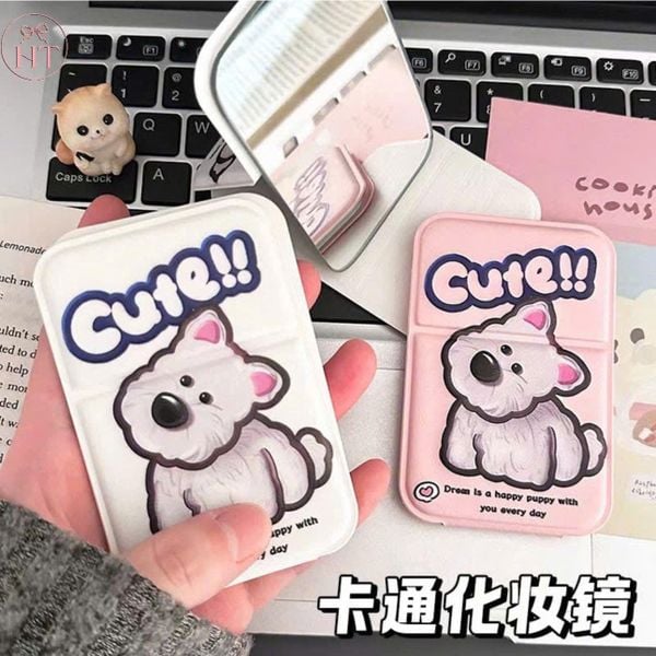 Gương da gấp gọn cún cute