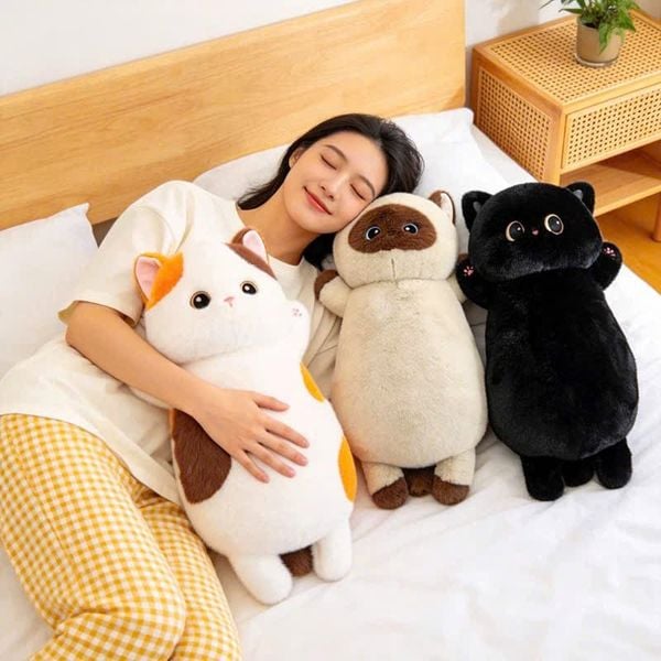 Gối ôm mèo nâu - vàng 70cm