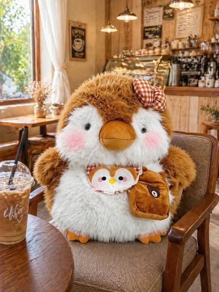 Chim cánh cụt nâu đeo túi chéo, đeo yếm - 60cm