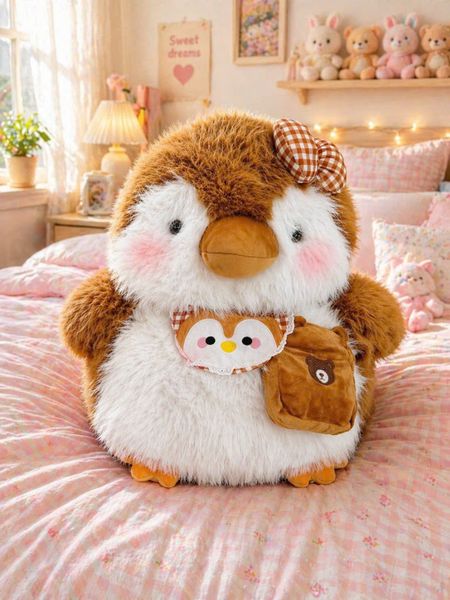 Chim cánh cụt nâu đeo túi chéo, đeo yếm - 60cm