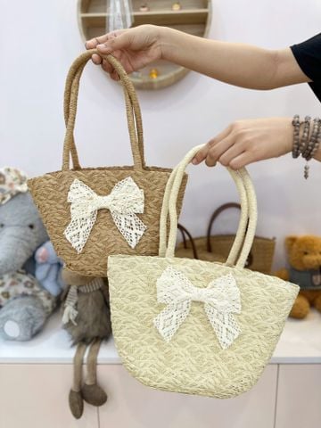 Túi cói size nhỡ + nơ giữa (dây cói)