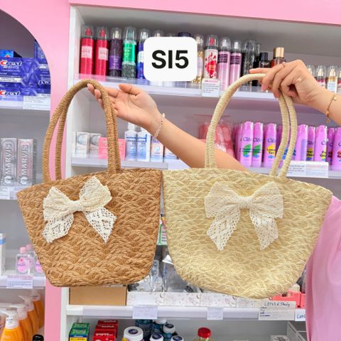 Túi cói size nhỡ + nơ giữa (dây cói)