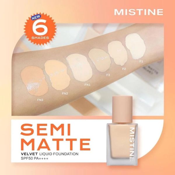 Kem nền che khuyết điểm, kiềm dầu dạng lỏng chính hãng Thái Lan Mistine Semi Matte Velvet Liquid Foundation 35g