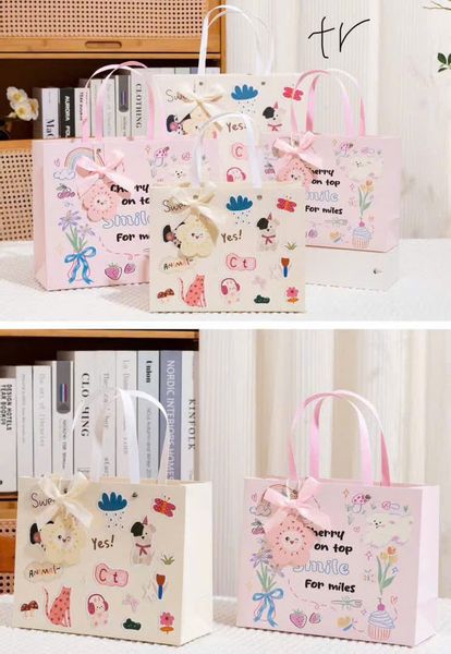 Túi quà giỏ xách thắt nơ NGANG - size trung 24.5x19.5x9.5cm