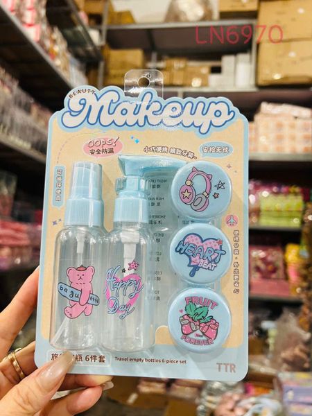 Bộ chiết mỹ phẩm cute xanh hồng 6 chi tiết