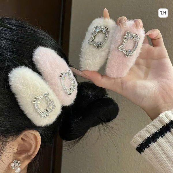 Tách kitty đính đá lông hồng trắng