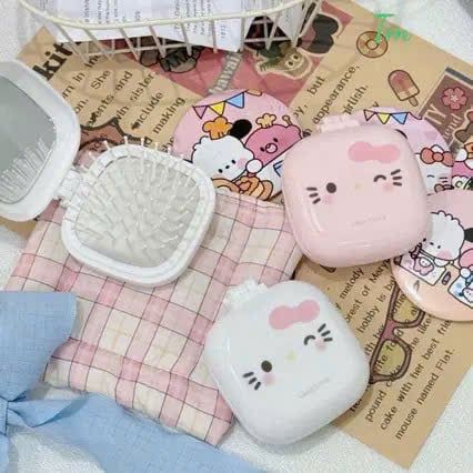 Gương lược kitty gấp gọn hồng trắng