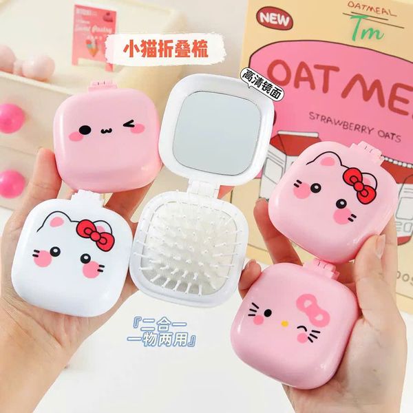 Gương lược kitty gấp gọn hồng trắng