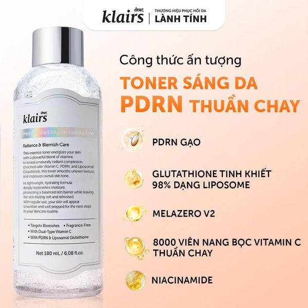 Nước Hoa Hồng Klairs Freshly Juiced Vitamin Essence Toner 180mL