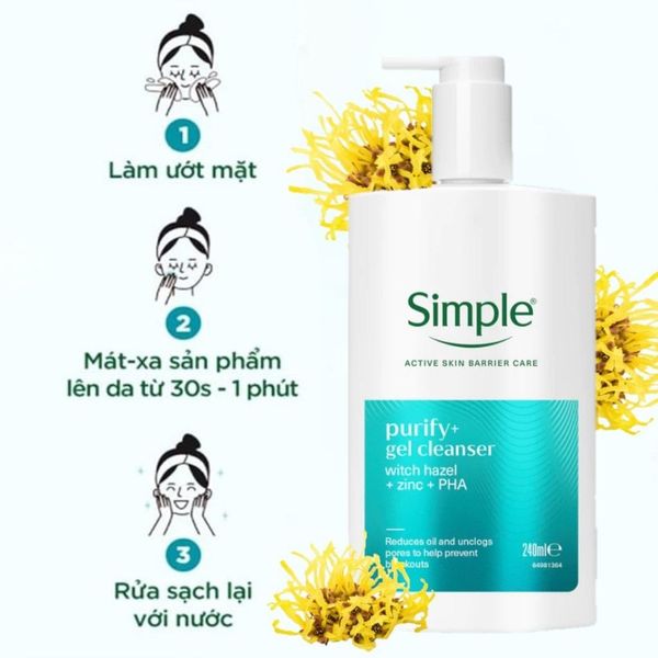Sữa Rửa Mặt Simple Purify+ Giảm Mụn, Kiểm Soát Dầu 240ml Purify+ Gel Cleanser