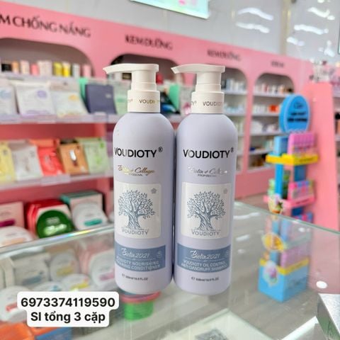 Bộ Dầu Gội Và Dầu Xả 2in1 Trị Gàu & Kiềm Dầu Biotin & Collagen Voudioty 1000ml (Tím)