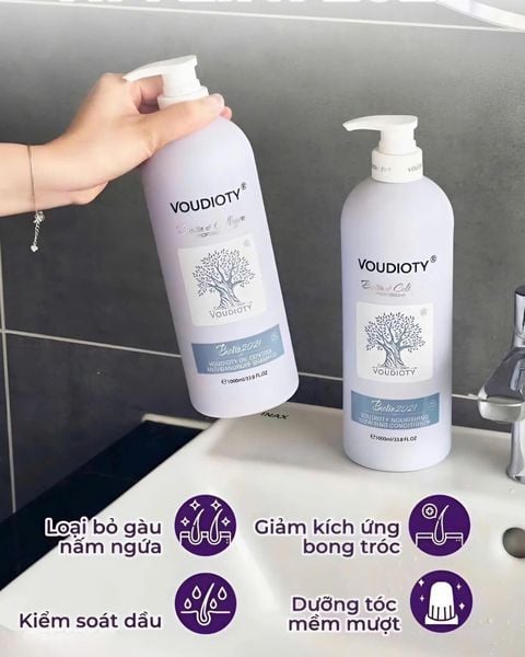Bộ Dầu Gội Và Dầu Xả 2in1 Trị Gàu & Kiềm Dầu Biotin & Collagen Voudioty 1000ml (Tím)