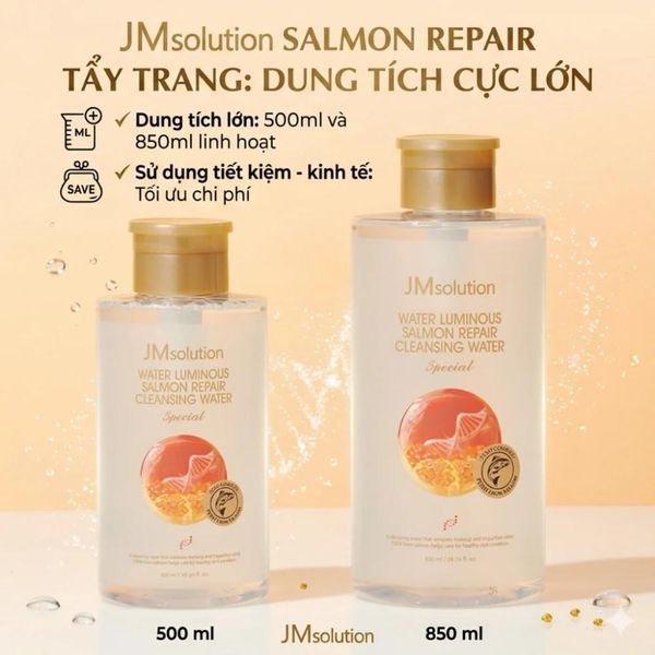 Nước Tẩy trang JM Solution Water Luminous Salmon Repair Cleansing Water Special 500ml