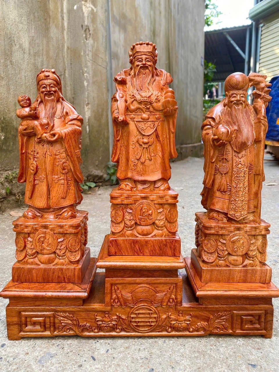 Bộ Tam Đa Phúc Lộc Thọ gỗ hương đá kèm kỷ