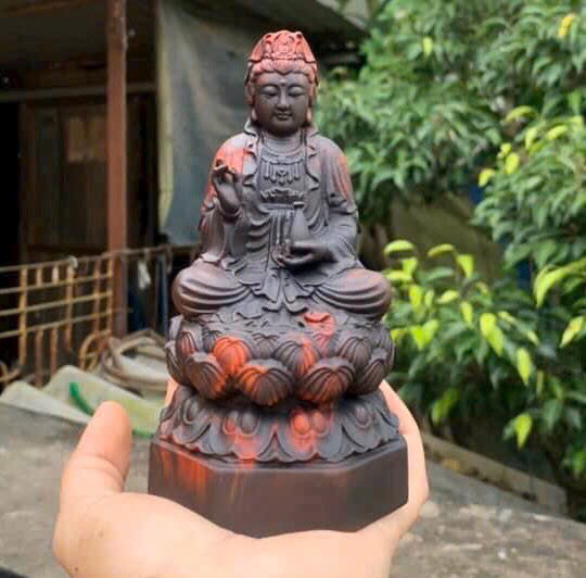 Tượng Phật Quan Âm gỗ trắc đỏ đen liền khối 9–15cm