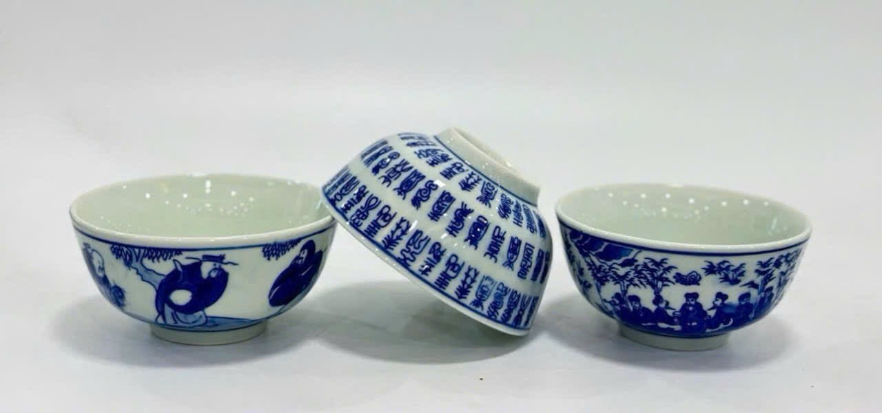 Bát Cơm Bát Tràng Vẽ Tam Đa – Phúc Lộc Thọ, Bách Thọ, Trúc Lâm Thất Hiền