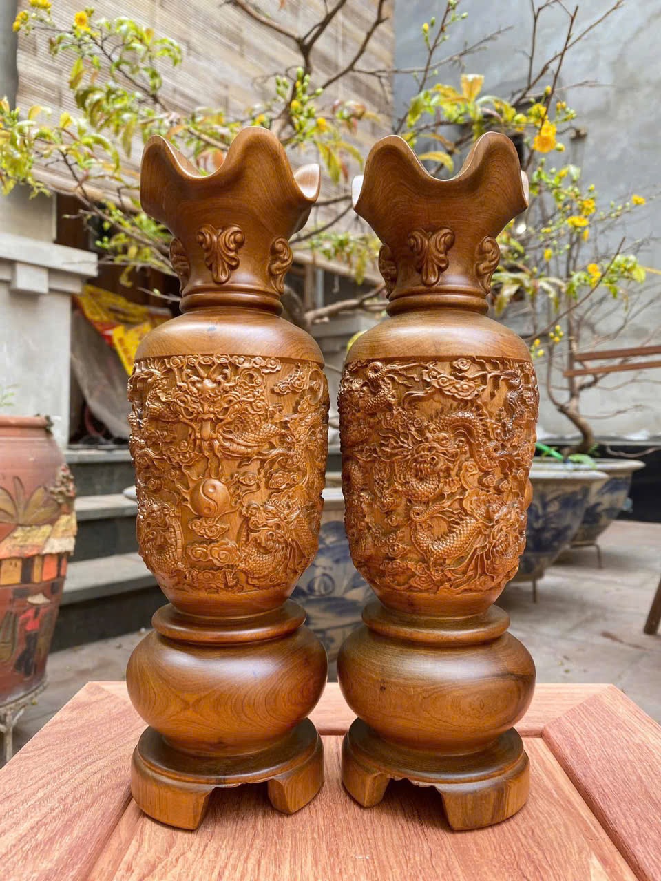 Cặp Lục Bình Gỗ Bách Xanh Mộc Châu – Kích Thước C30-10